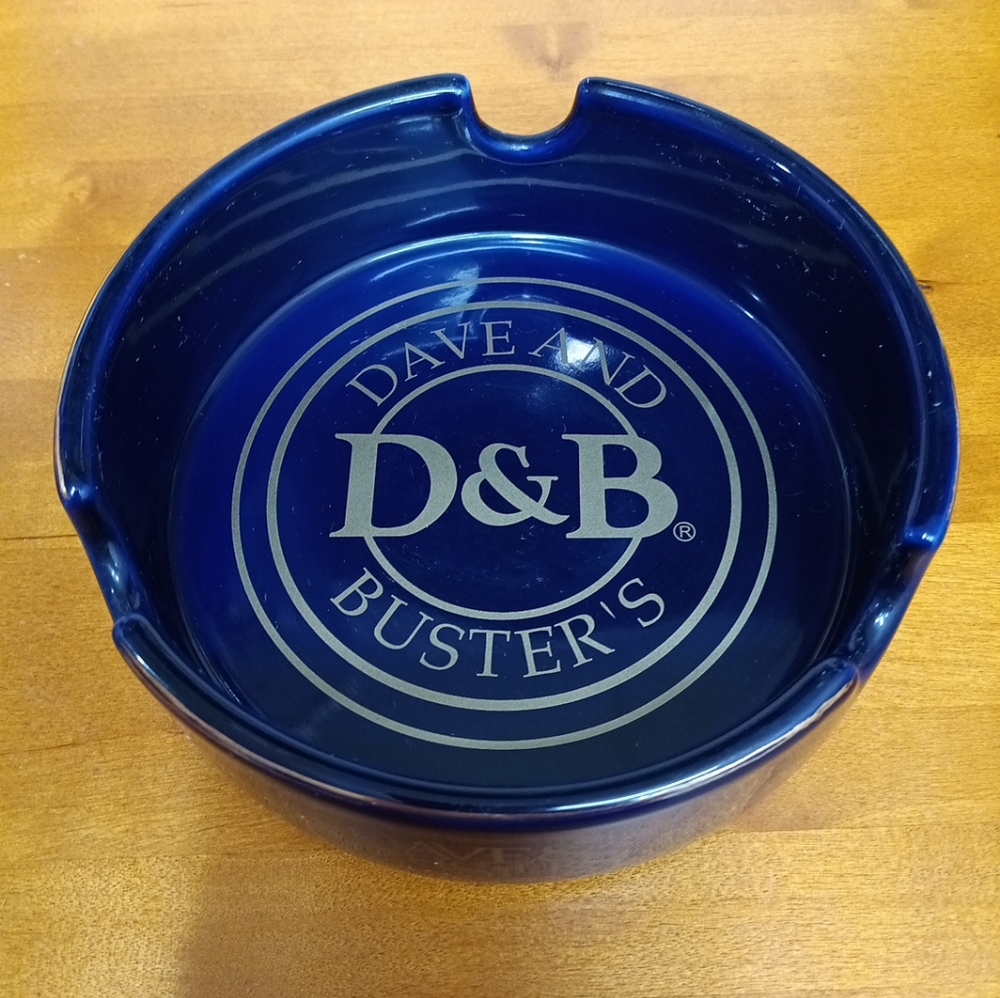Dave And Buster's Cobalt Blue Ashtray Ceramic